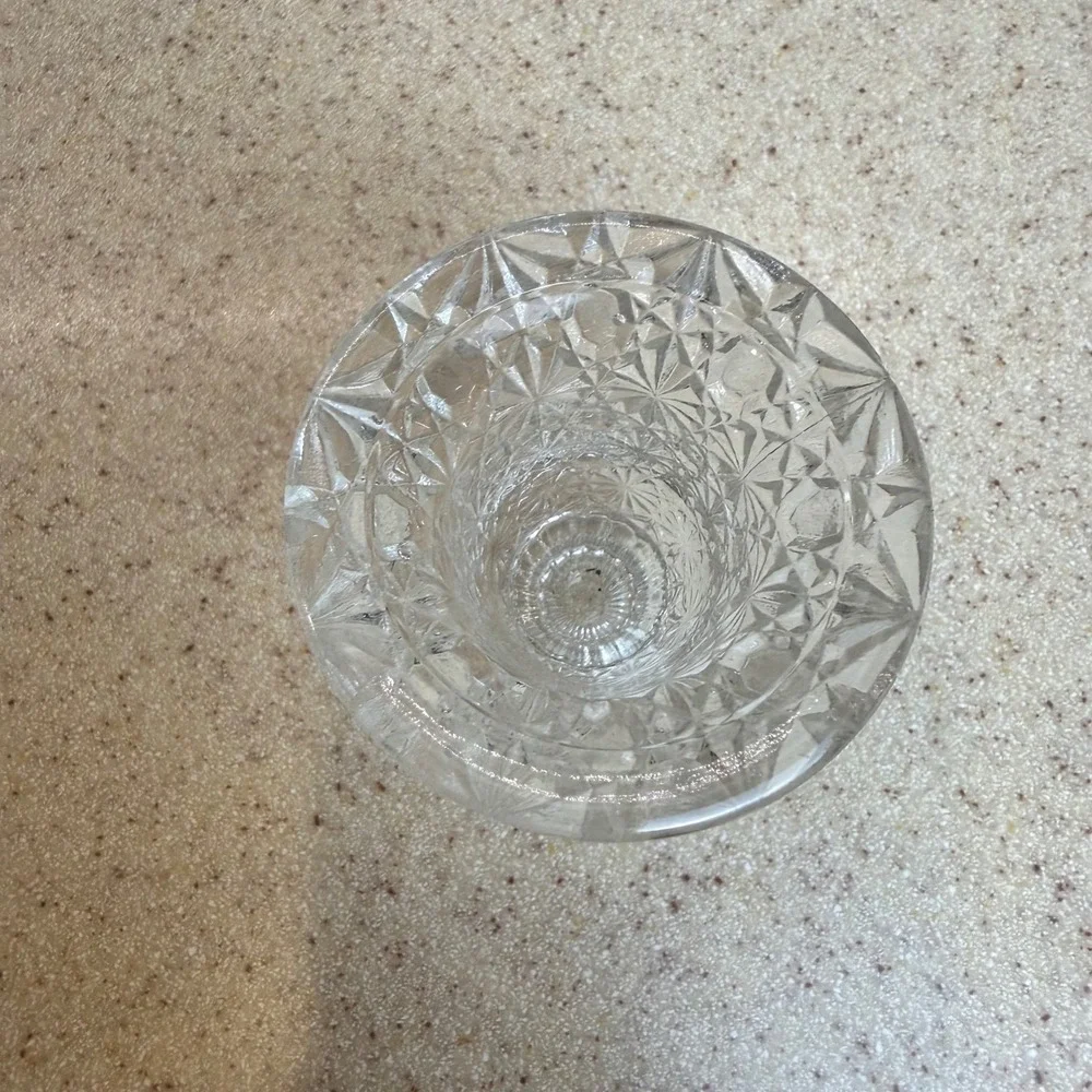 VTG Clear Pressed Glass Pedestal Toothpick Holder Starburst Pattern 2.5